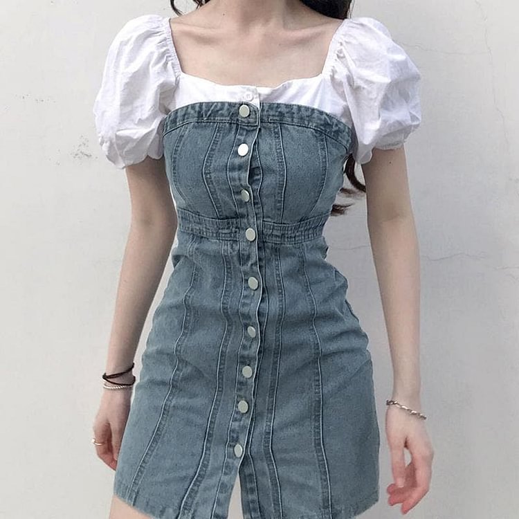 Denim Button-up Bodycon Tube Dress SS1247
