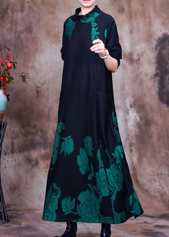 DIY Green Print Holiday slim fit Dress