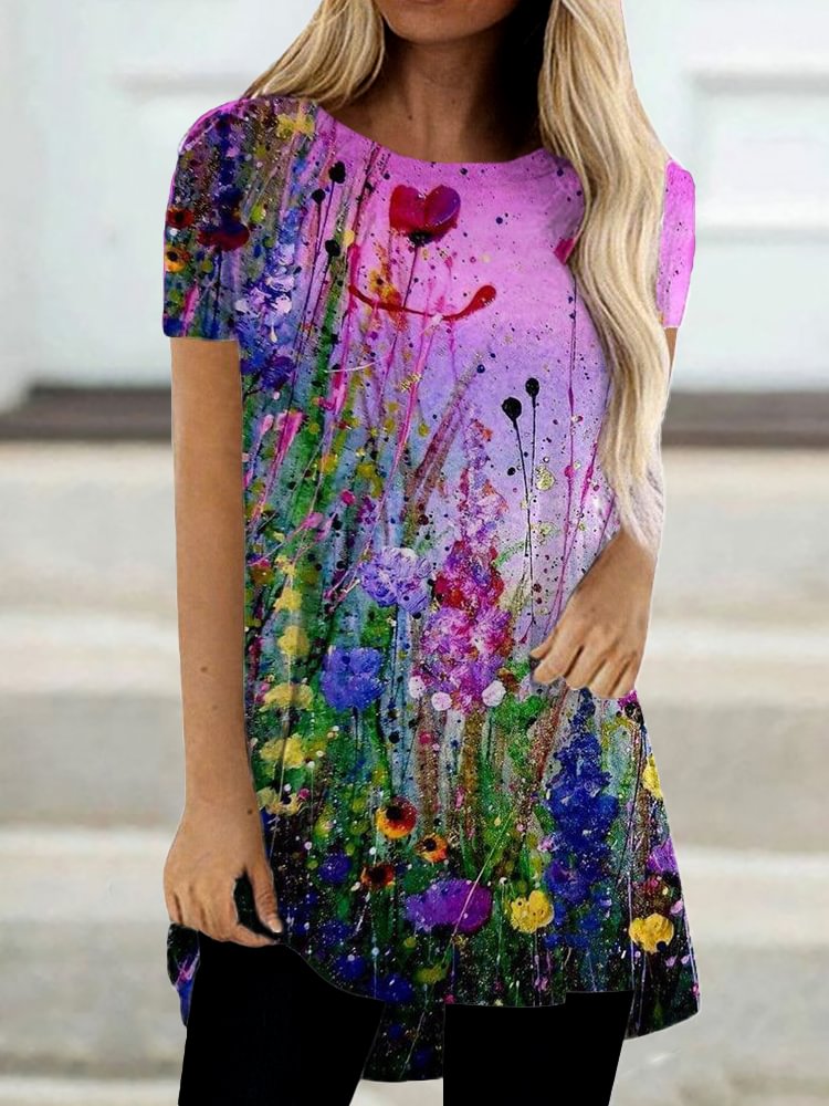 Comstylish Flowers Art Painting Short Sleeve T Shirt
