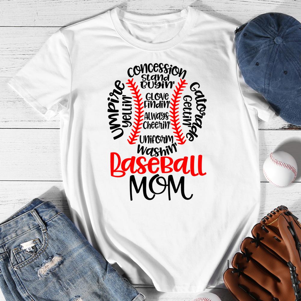 Baseball Mom Round Neck T-shirt-0024825-Guru-buzz