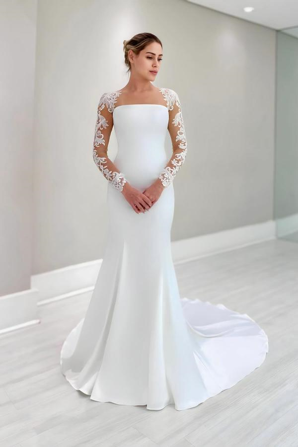 Bellasprom Long Sleeves Satin Mermaid Wedding Dress Online Same as Picture-US2 Bellasprom Long Sleeves Satin Mermaid Wedding Dress Online Same as Picture-US2