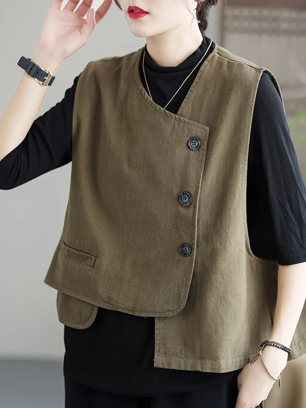 Retro Sleeveless Loose Solid Color Vest