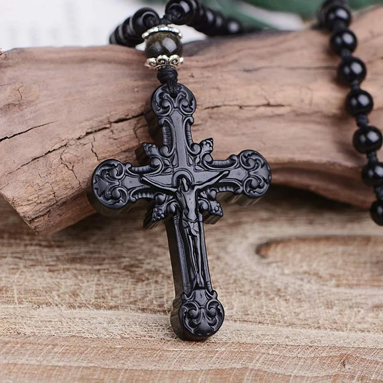 Obsidian Cross Symbol Necklace