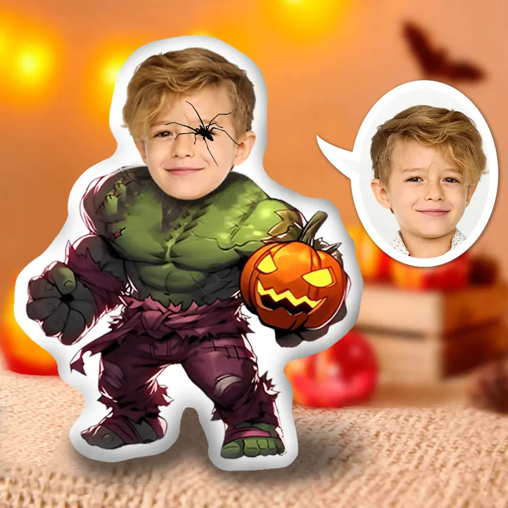 Custom Photo Face Pillow, Halloween Hulk With Pumpkin Face Pillow, Face