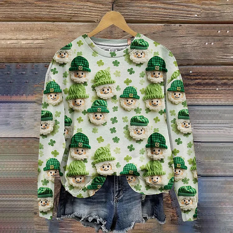 VChics St. Patrick's Day Green Dwarf Art Design Print Casual Sweatshirt
