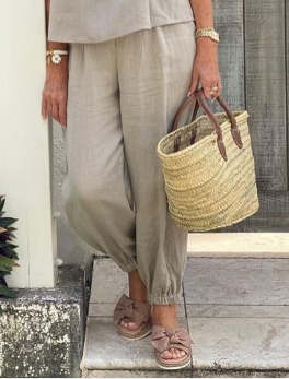 Baggy Linen Pants in Natural-Size S/3XL