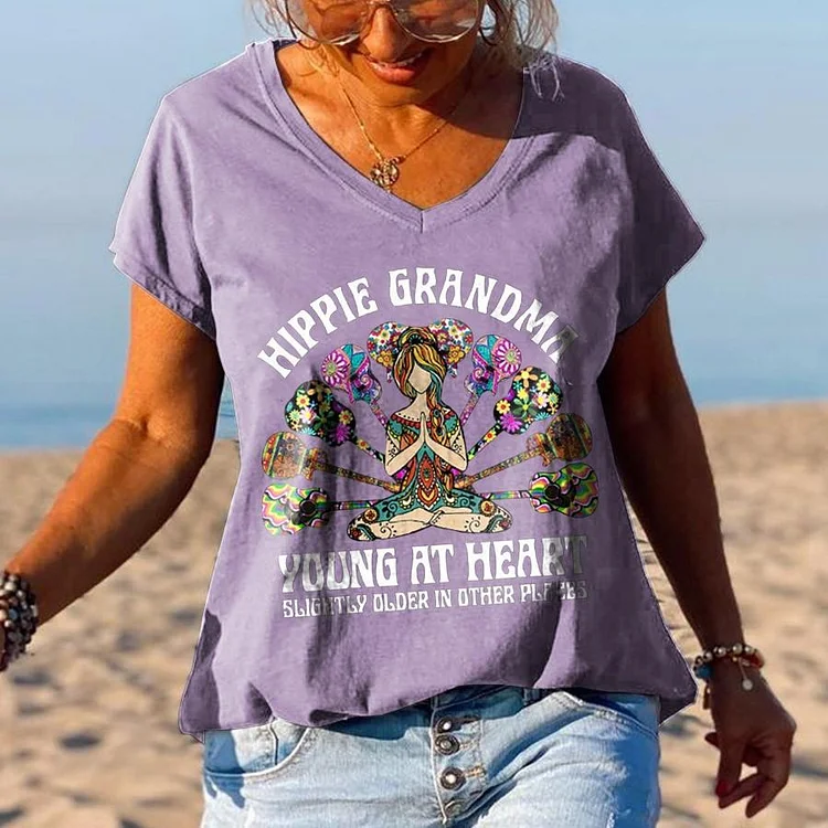 Hippie Grandma Young At Heart Slightly Older In Other Places Graphic Tees socialshop