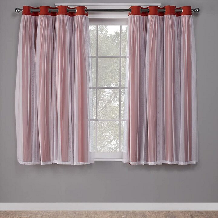 Indoor Spicy Orange Sheer and Solid Blackout Curtains with Grommet Top 1Pcs-ChouChouHome