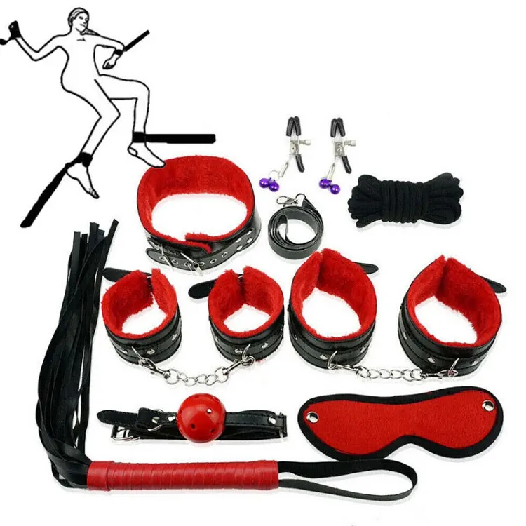 pornhint Pornhint Unisex Restraint Kit Bandage Set Cuffs Whip Collar Blinder Couples Flirt Bondage