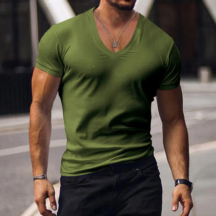 Men's Casual Plain V Neck Short Sleeve T-Shirt