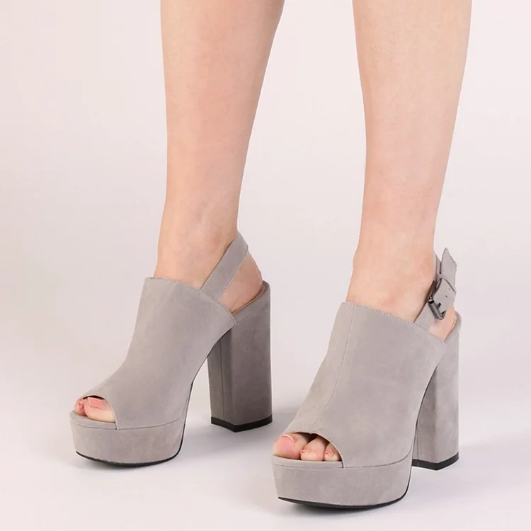 Grey Peep Toe Slingback Chunky Heel Platforms Vdcoo