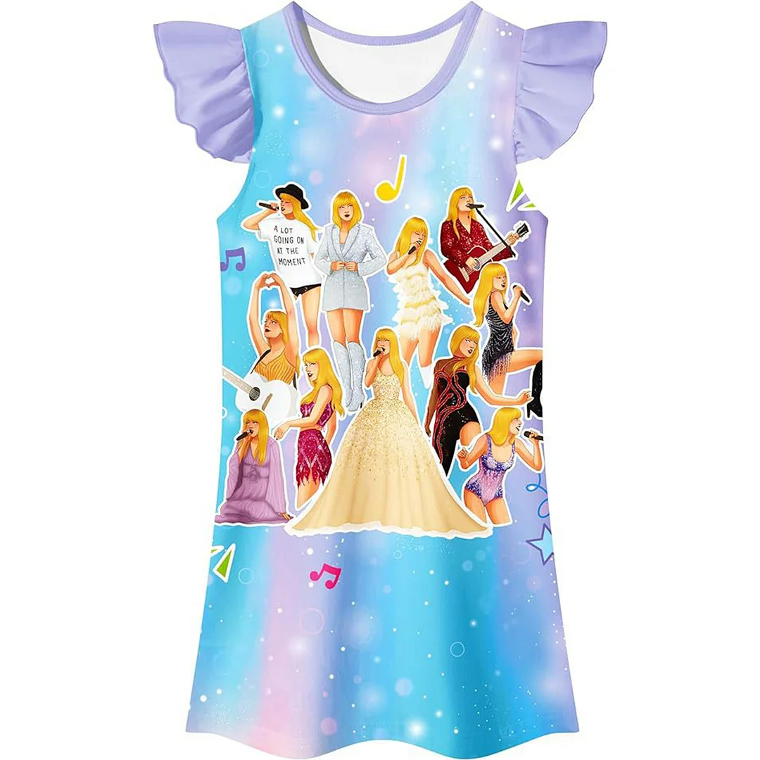 Taylor Swift Kids Girls Cartoon Sleepwear Nightgown Pajamas Age 5-10Years