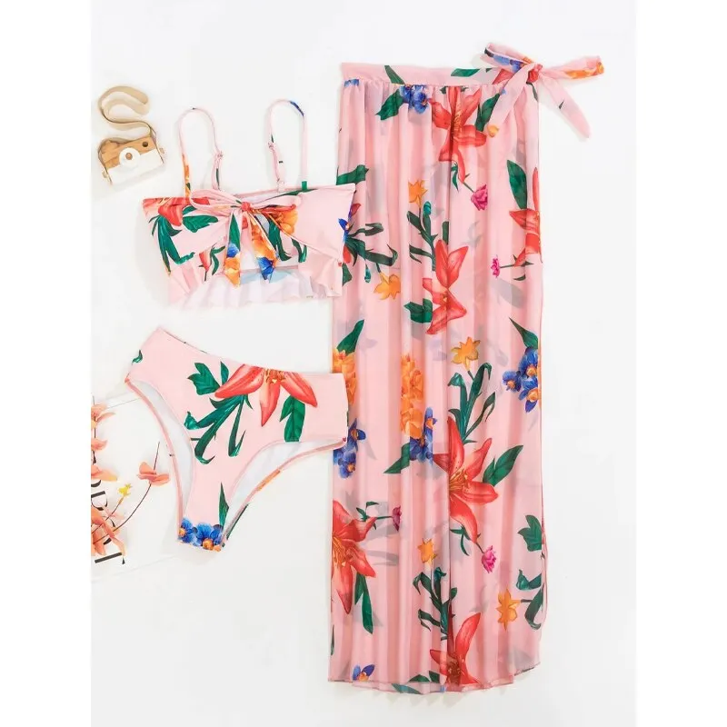 Billionm Pieces Ruffle Bikini Set Floral Print Women 2023 New Twisted