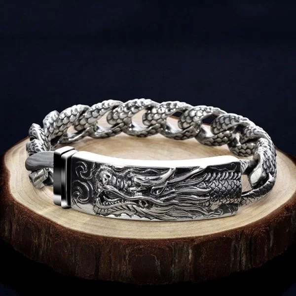 Sterling Silver Vintage Dragon Curb Chain Bracelet