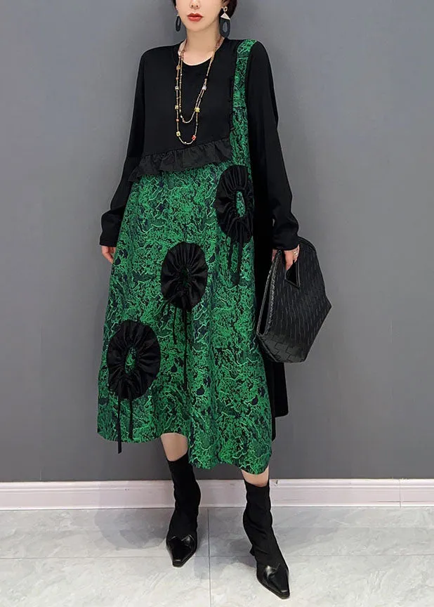 French Chocolate Embroideried Patchwork Velour Long Dresses Winter