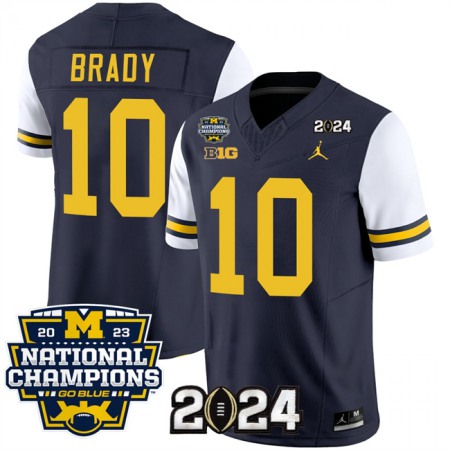 Men's Michigan Wolverines #10 Tom Brady Navy/White 2024 F.U.S.E. With 2023 National Champions Patch Stitched Jersey EYSE