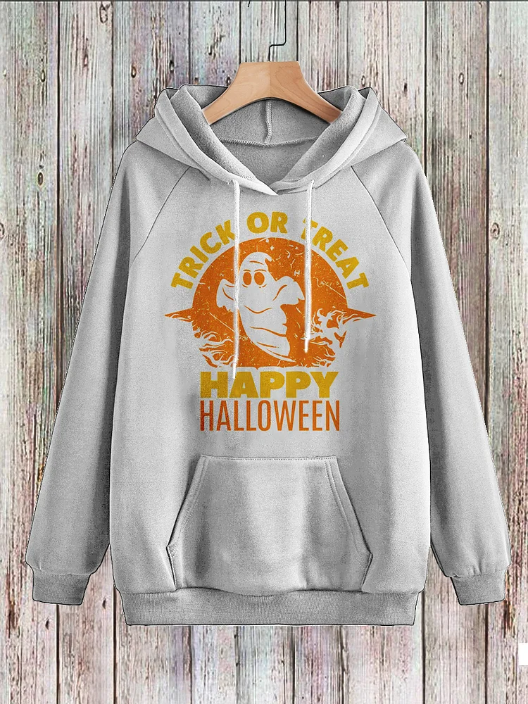 Men's Happy Halloween Trick Or Treat Ghost Print Hoodie