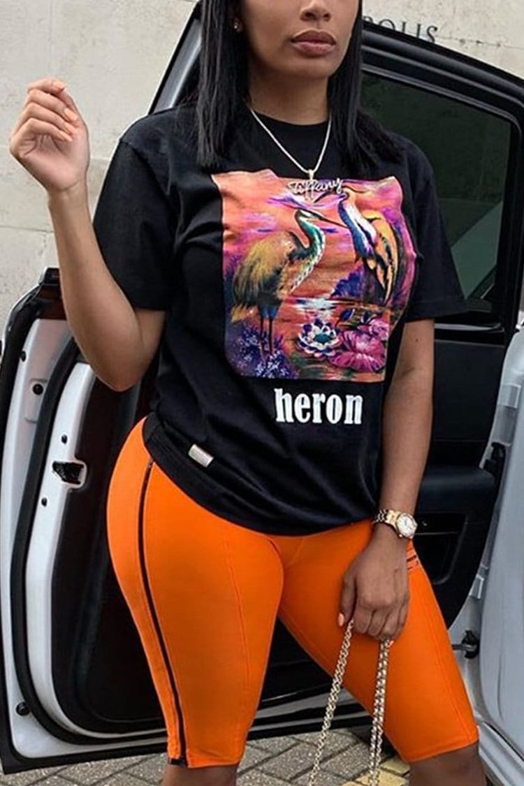 Fashion Printed Top Orange Pants Two-Pieces - BlackFridayBuys