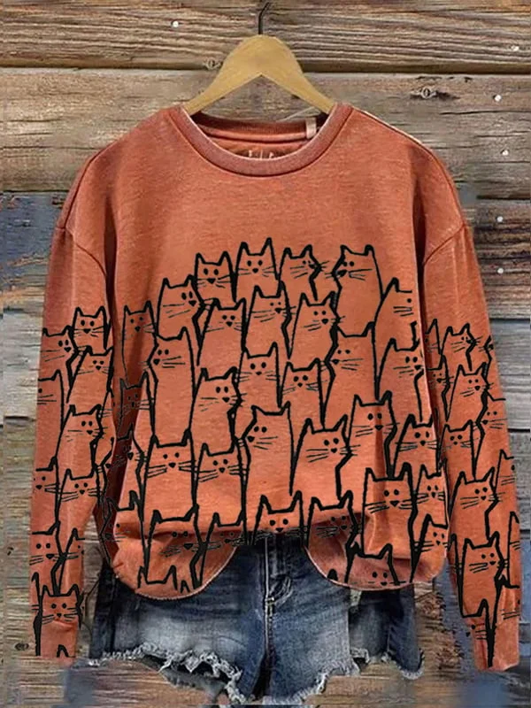 Women's Cute Cat Print Sweatshirt
