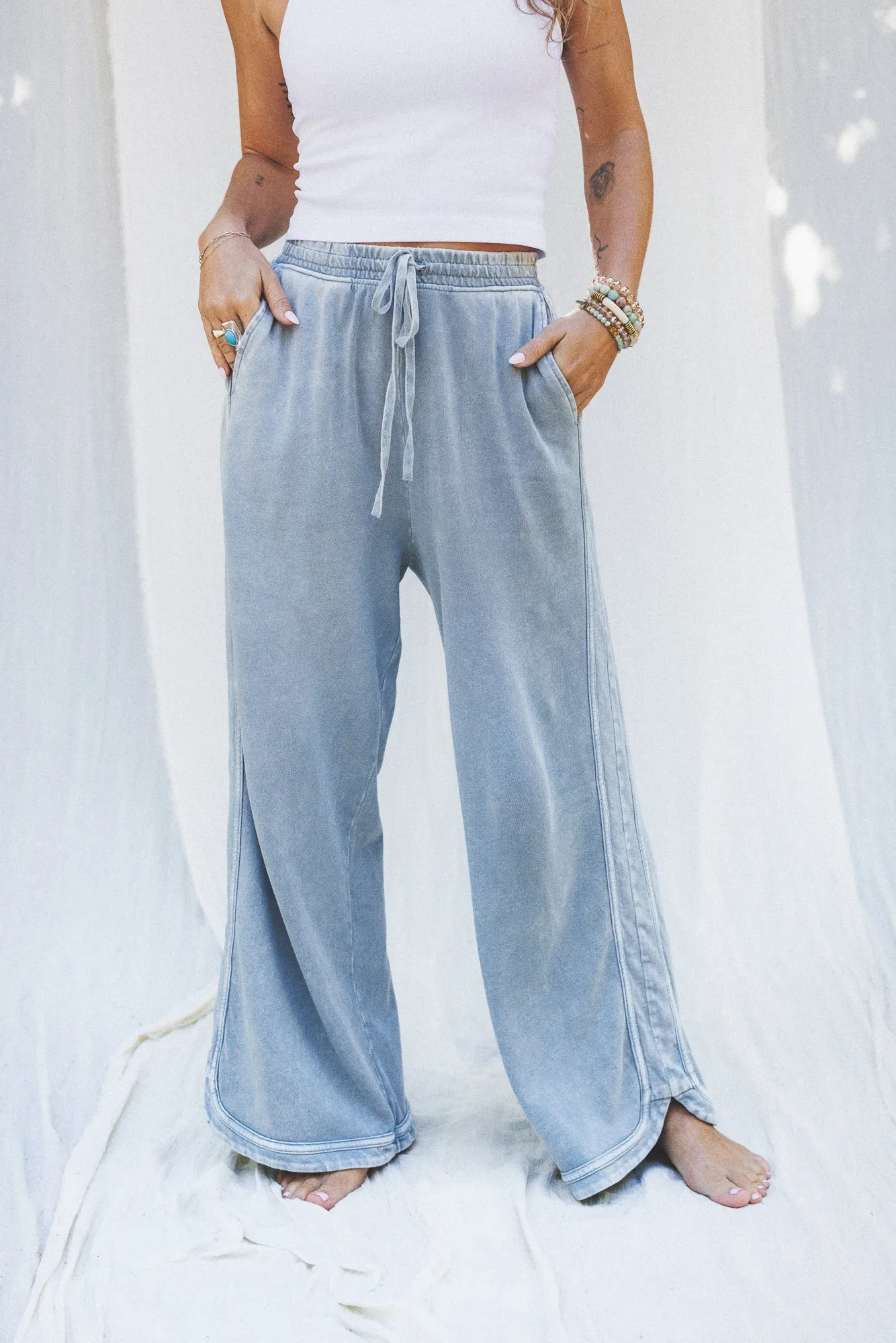 So Comfy Wide Leg Pant Cropped Length - Faded Blue