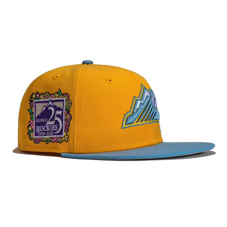 New Era 59Fifty Jae Tips Forever Colorado Rockies 25th Anniversary Patch Hat- Gold, Light Blue QueenFunky
