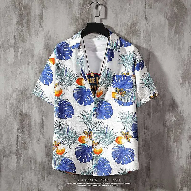 Men's Clothing  Summer seaside beach travel suit men's short-sleeved shirt trendy colorful shirt Hawaiian shorts two-piece set_ ecoleips_old