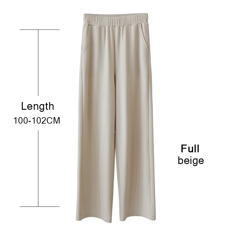 2023 Summer Ice Silk Women's Pants High Waist Wide Leg Trousers Female Stacked Loose Beige Khaki Casual Pants Capri Streetwear