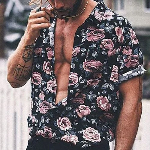 ZUKOC Men's Floral Print Short Sleeve Fashion Casual Shirt