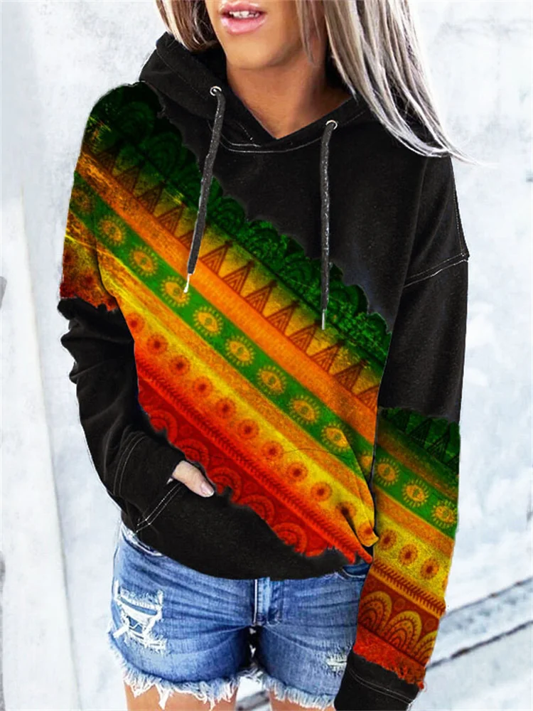 Black Pride Ethnic Print Gradient Hoodie