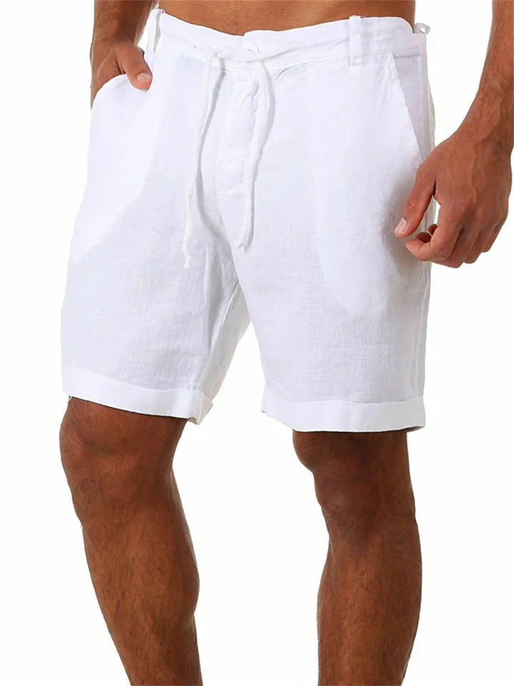 Men's Linen Shorts Yoga Fitness Gym Workout Bottoms White Black Green Cotton Sports Activewear Micro-elastic Loose Fit / Athleisure-Cosfine