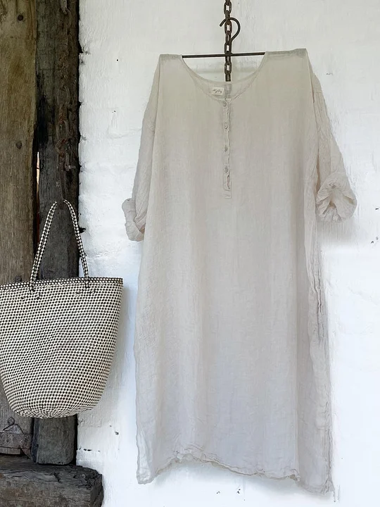 Solid Color Half Sleeve Linen Dress