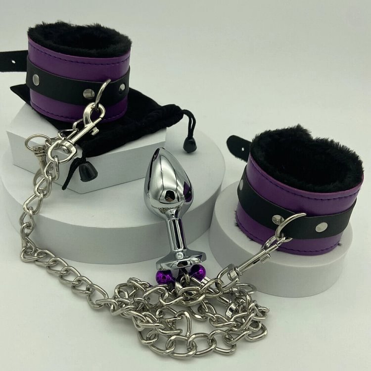 pornhint Pornhint BDSM Bondage Kits Strap Rope Adjustable Leather Handcuffs w/ Anal Plug Sex Toys BDSM