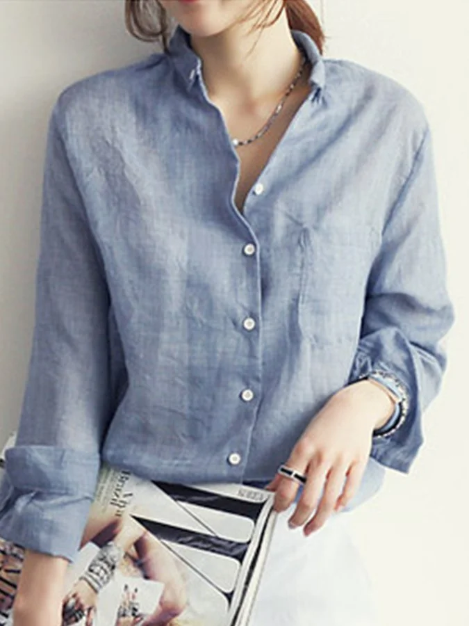 Solid Color Cotton And Linen Shirt socialshop