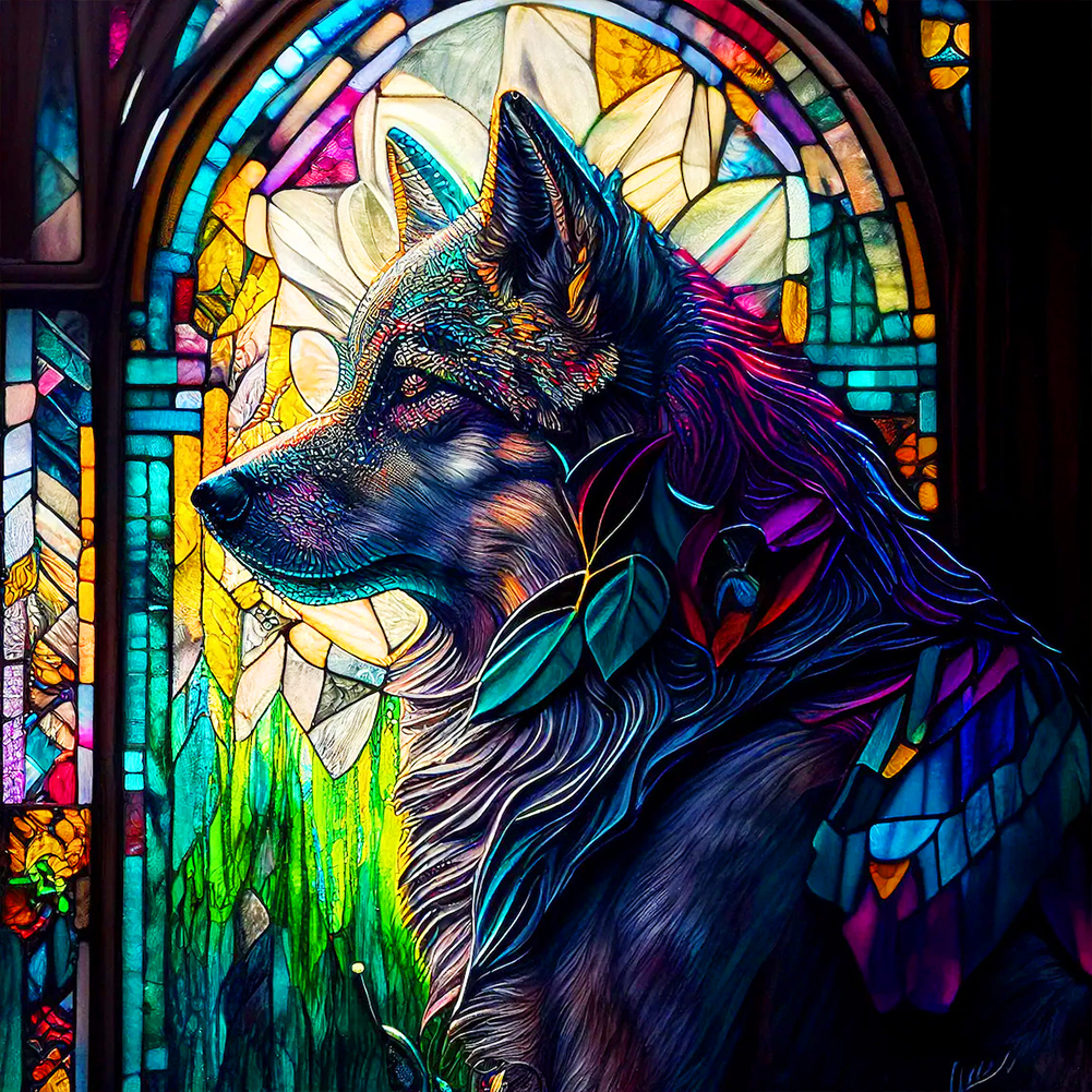 Diamond Painting - Full Round - Stained Glass Wolf(30*30cm)-972241.07