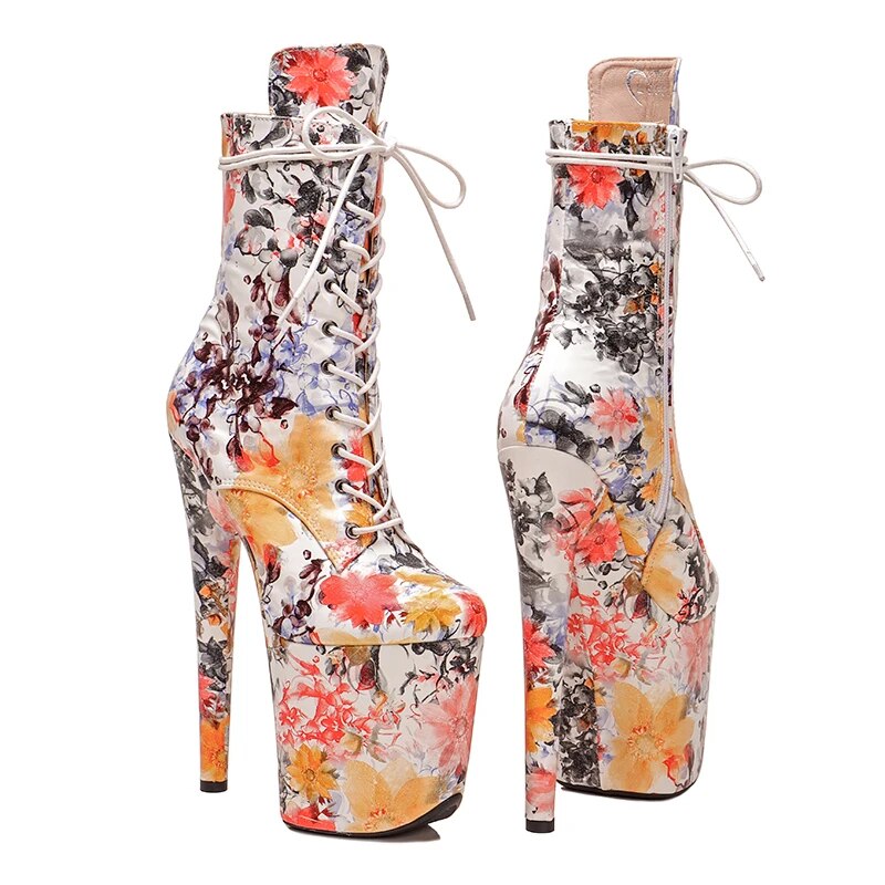 TAAFO 20CM/8inches Flower Pattern Upper Ankle Platform Pole Dance Boot