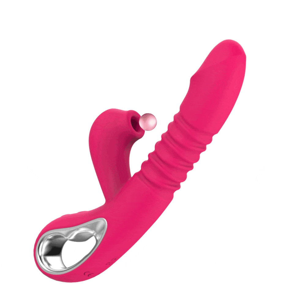 Heating Telescopic Sucking Clitoral Stimulator Dildo Vibrator - Rose Toy