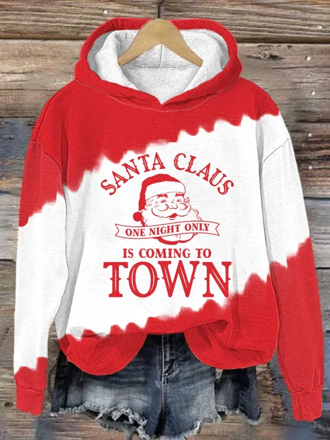 Women's Christmas Colorblock Santa Claus Is Coming To Town Long Sleeve Hoodie