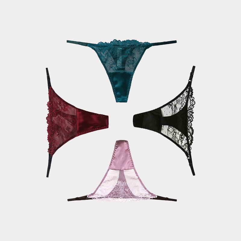 Sexy Low Waist G-string Silk Thong Panties 4-Pack REAL SILK LIFE
