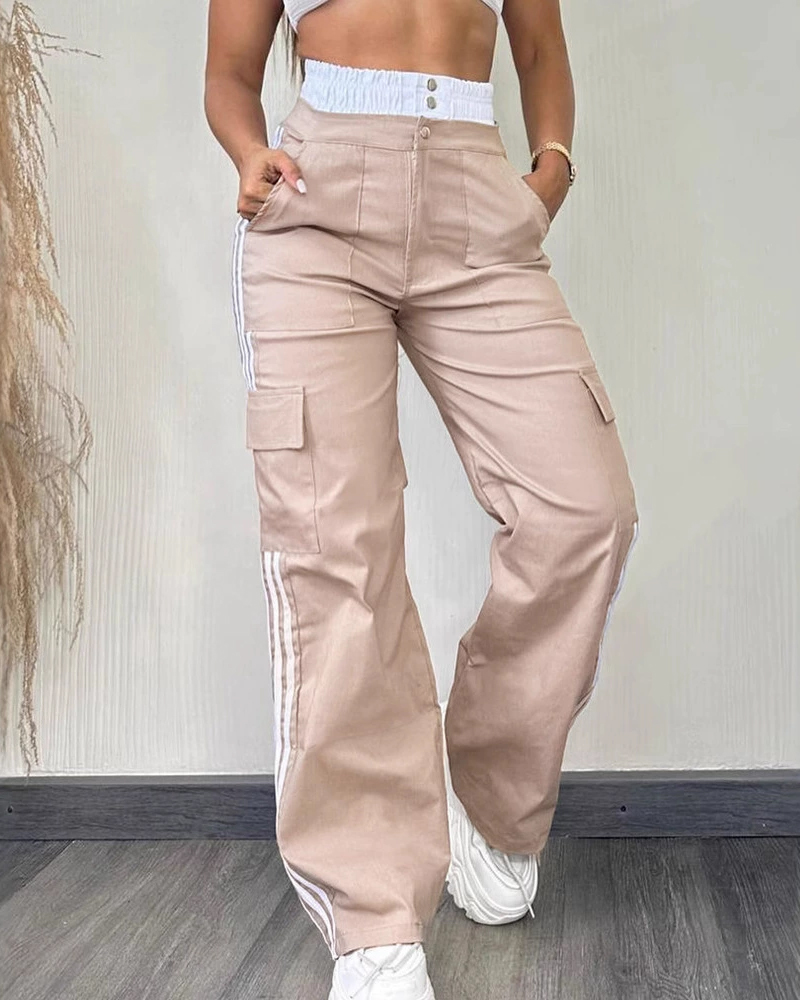 Casual Sportswear Wide-Leg Pants With Webbing