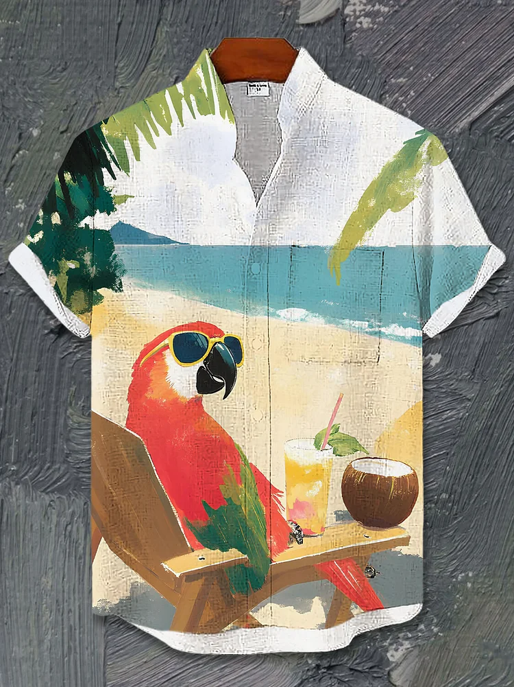 Men's Vacation Style Macaw Art Print Short Sleeve Shirt