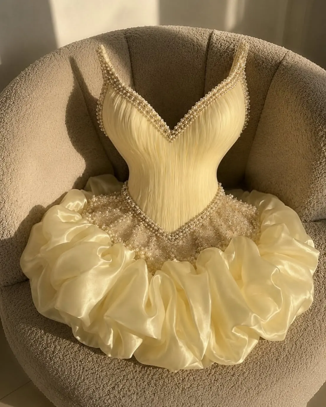 Exquisite Pale Gold V-Neck Spaghetti Straps Sleeveless Short A-Line Homecoming Dress With Beading | FC0079 Wellcucu