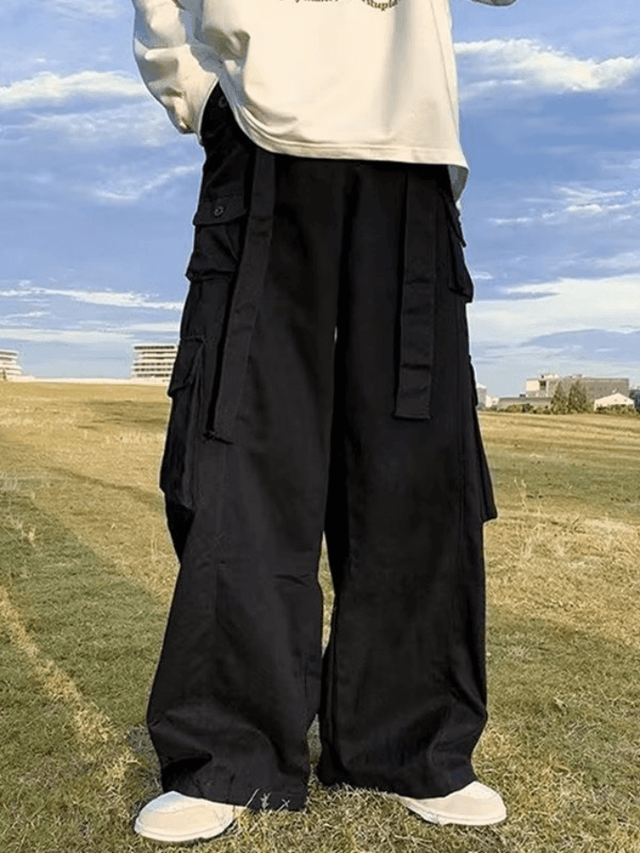 Uforever21 - Men's Strap Detail Pocket Loose Cargo Pants