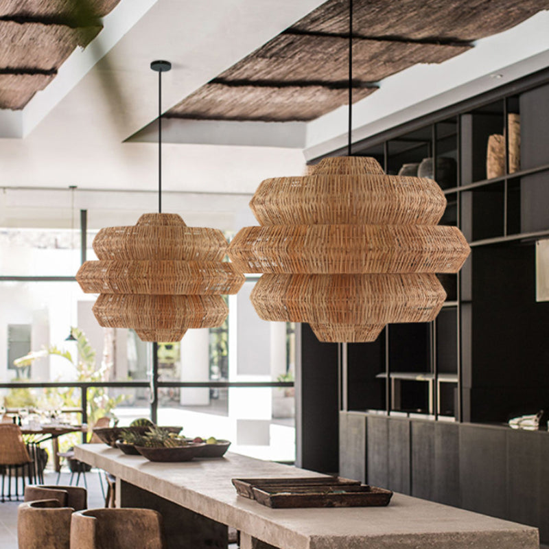 Rattan Multi-Tiered Honeycomb-Shaped Pendant Lights
