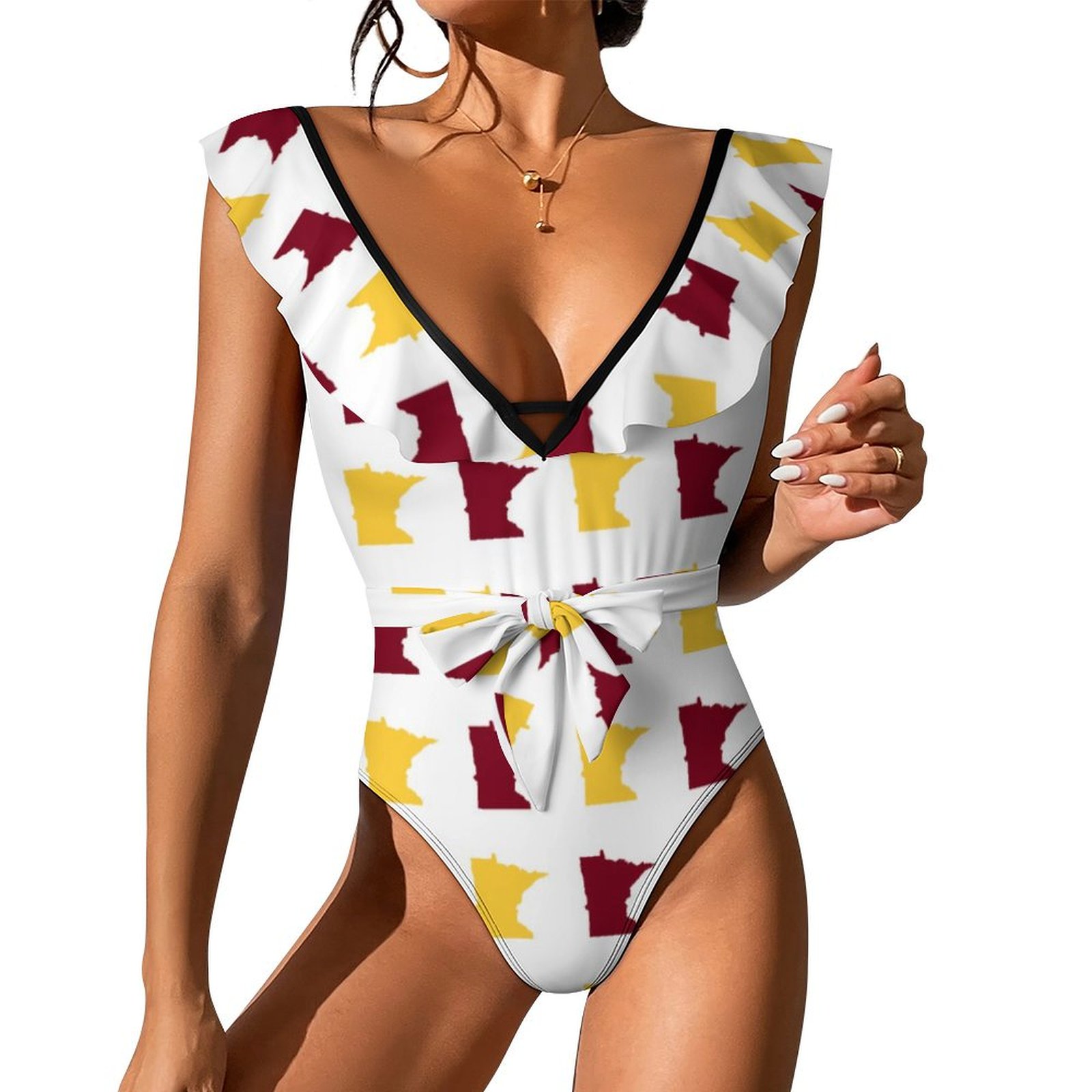 SFNEEWHO Maroon And Gold State Of Minnesota Pattern One Piece Swimsuits