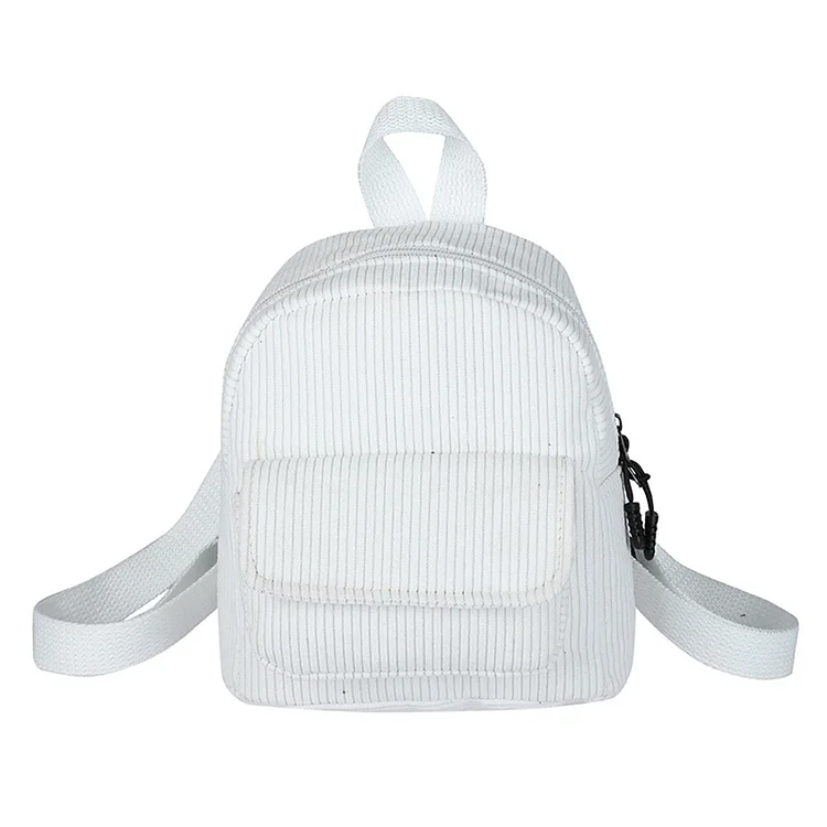 Women Mini Backpack Corduroy Girls Bookbags Retro Travel Rucksack (White)