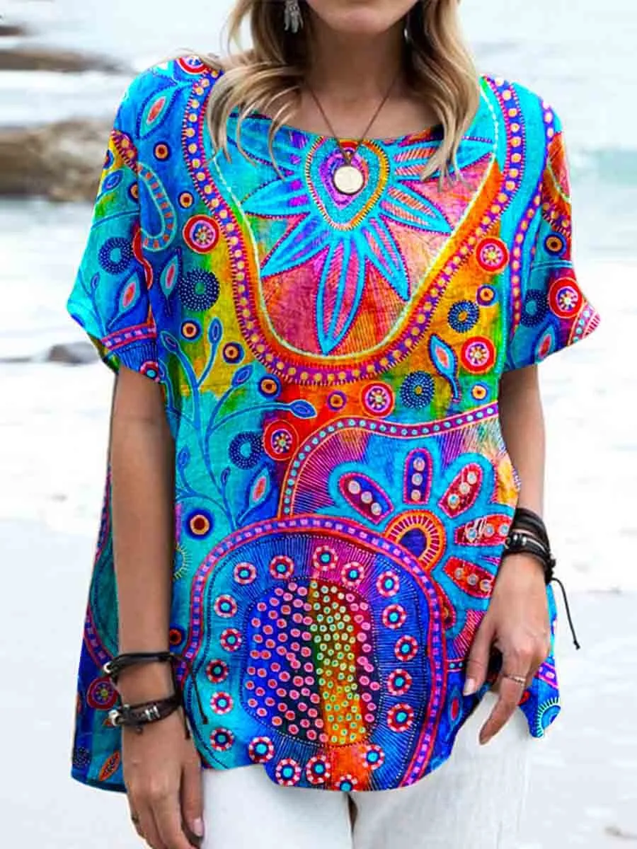 Geometric Pattern Linen Top-1