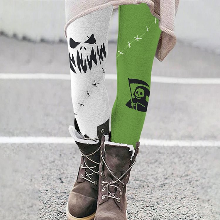 Halloween Contrast Color Patch Spoof Leggings
