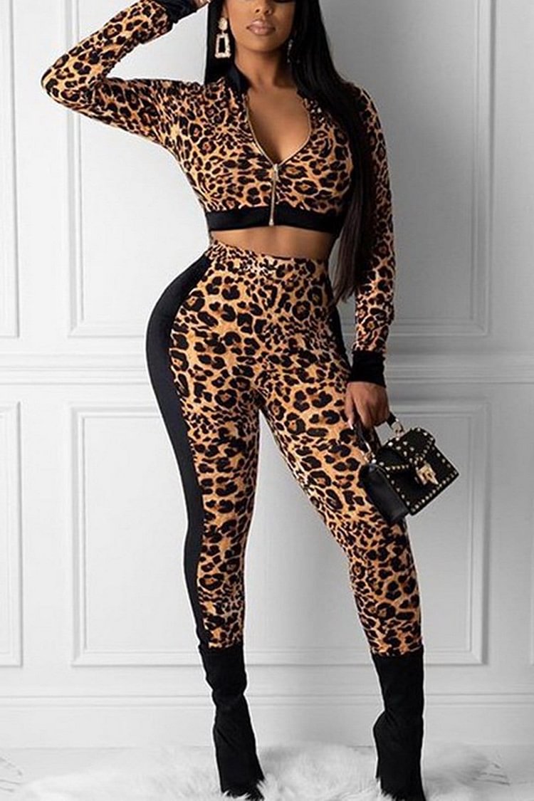 Fashion Leopard Printing Stitching Suit - Shop Trendy Women's Clothing | LoverChic