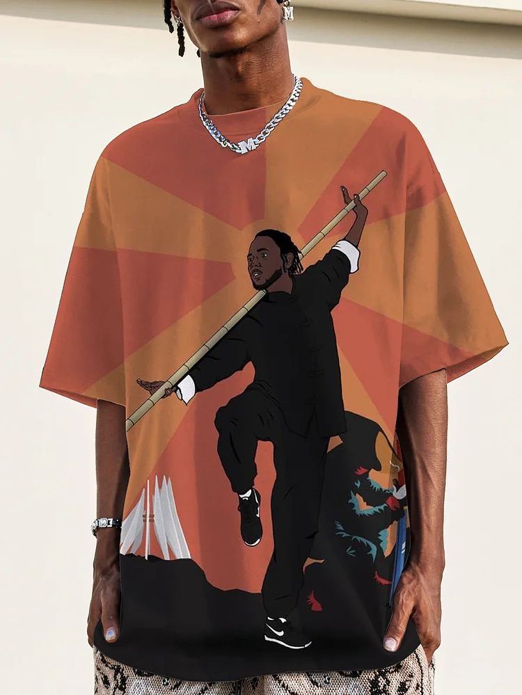 Men's Kong Fu Black Art Print Casual T-Shirt