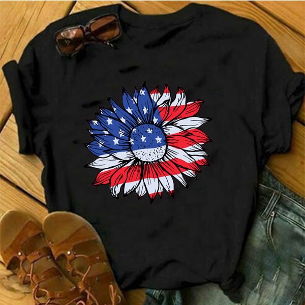 Casual Crew Neck Sunflower Print T-shirt